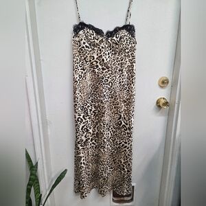 Astr Leopard Print Chemise with Black Lac, Bust:20 In) Waist:17 In ) Length:45in